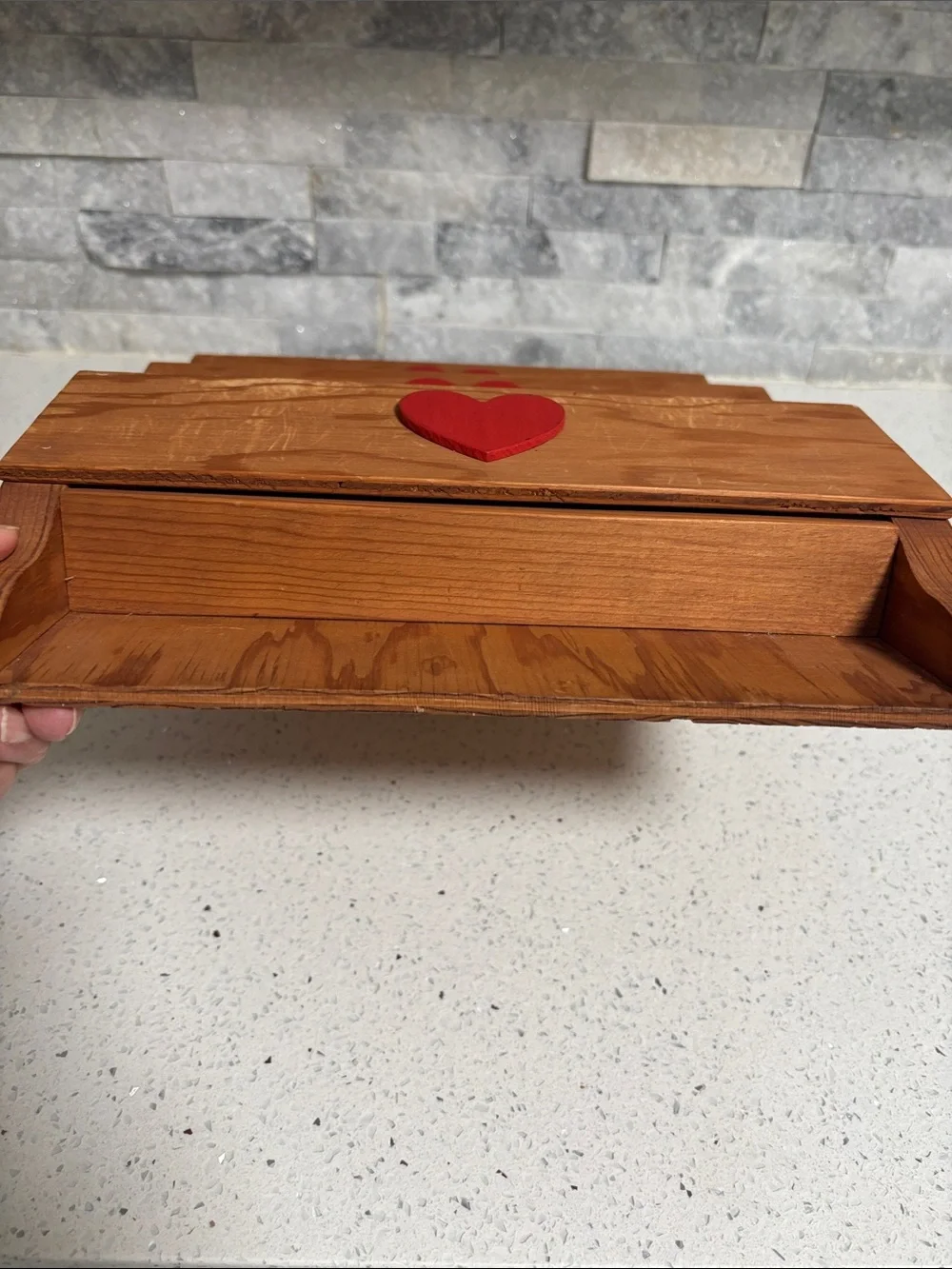 Vintage Wooden 3-Tier Letter Holder Mail Organizer with Red Heart Accents